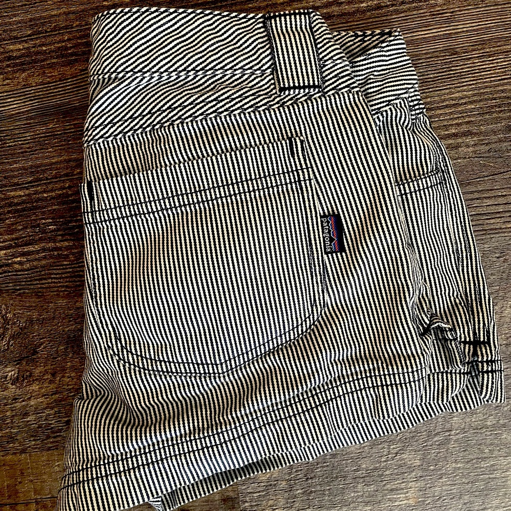 Patagonia navy and white striped shirts